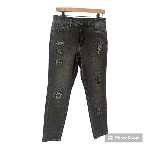 Joseph Ribkoff Grey Distressed Slim Cropped Jeans 10 - Picture 1 of 4